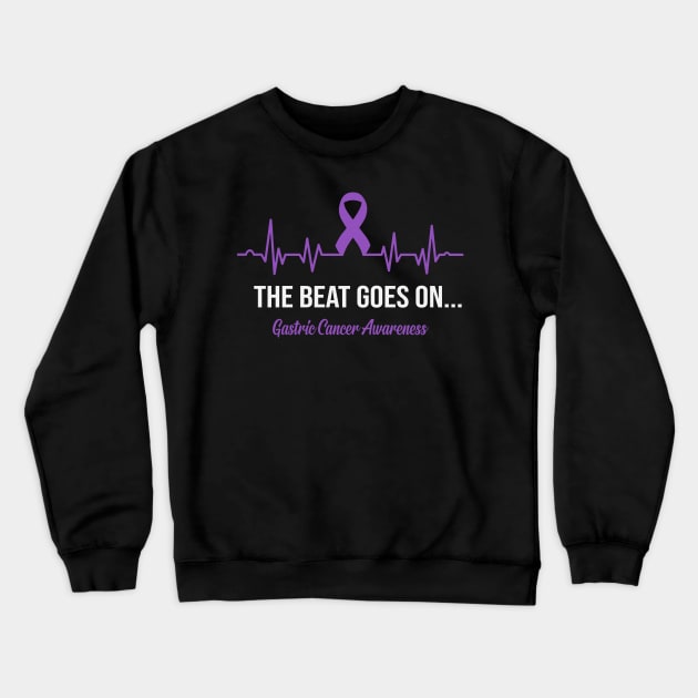 The Beat Goes On Gastric Cancer Awareness Heartbeat Periwinkle Ribbon Warrior Crewneck Sweatshirt by celsaclaudio506